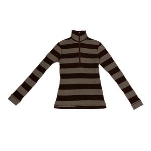 High Neck Zip-up Striped Sweater